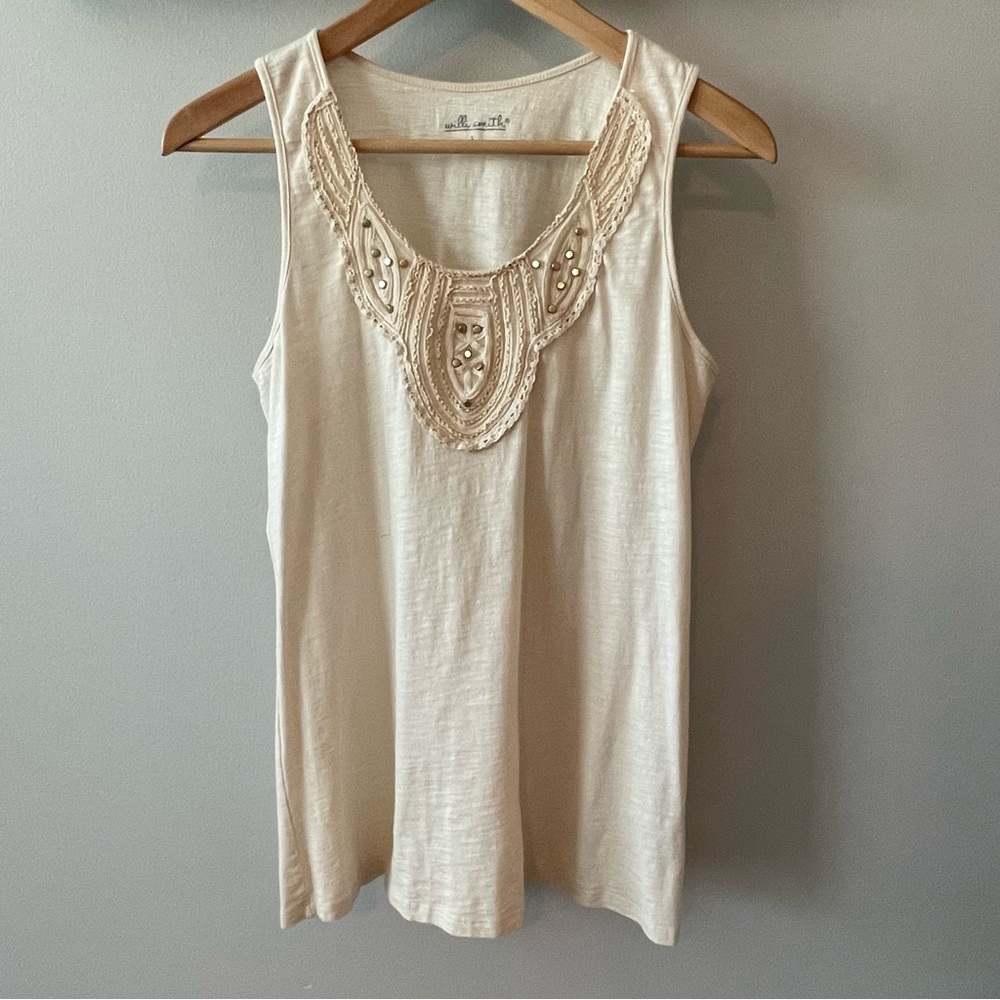 Willi Smith Boho Embroidered Knit Tank, L, EUC